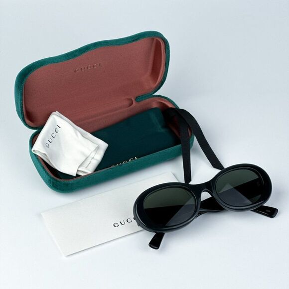 NEW Gucci GG1587S 001 Black Grey Unisex Oval Sunglasses GG 1587S - Picture 1 of 13